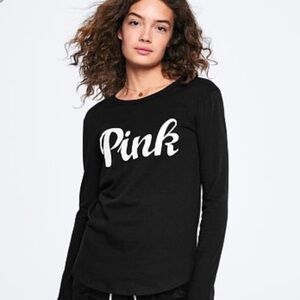 Victoria's Secret PINK Black Long Sleeve Cotton Tee, Size Medium